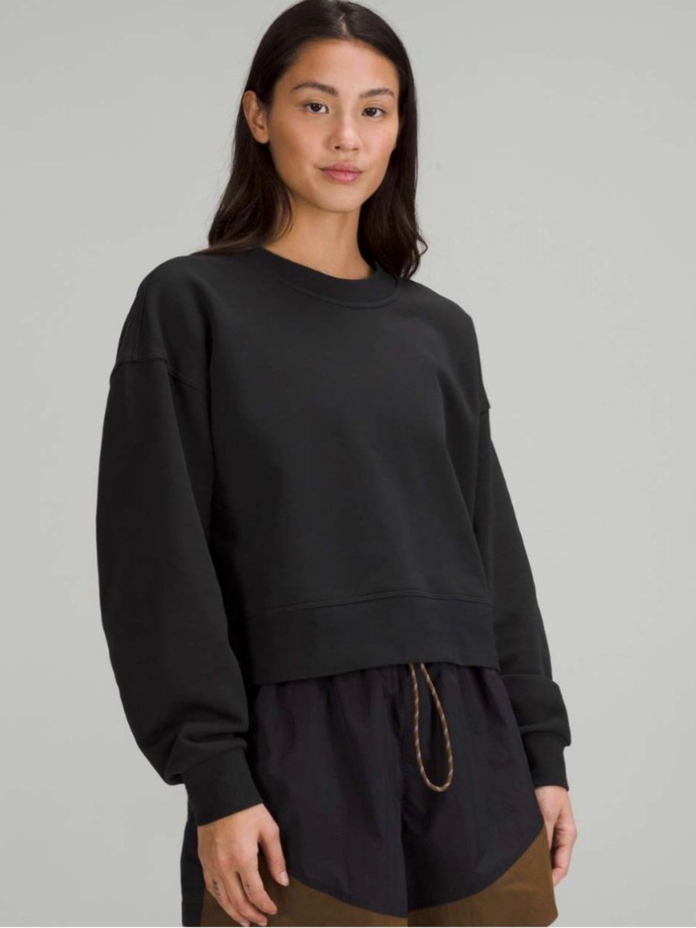 Lululemon Perfectly Oversized Cropped Crewneck Sweatshirt Black Fits S M